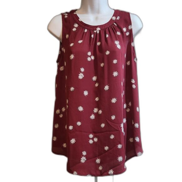 LOFT Tops - Loft Outlet Burgundy Floral Flowy Sleeveless Blouse, Valentine's Day, SMALL